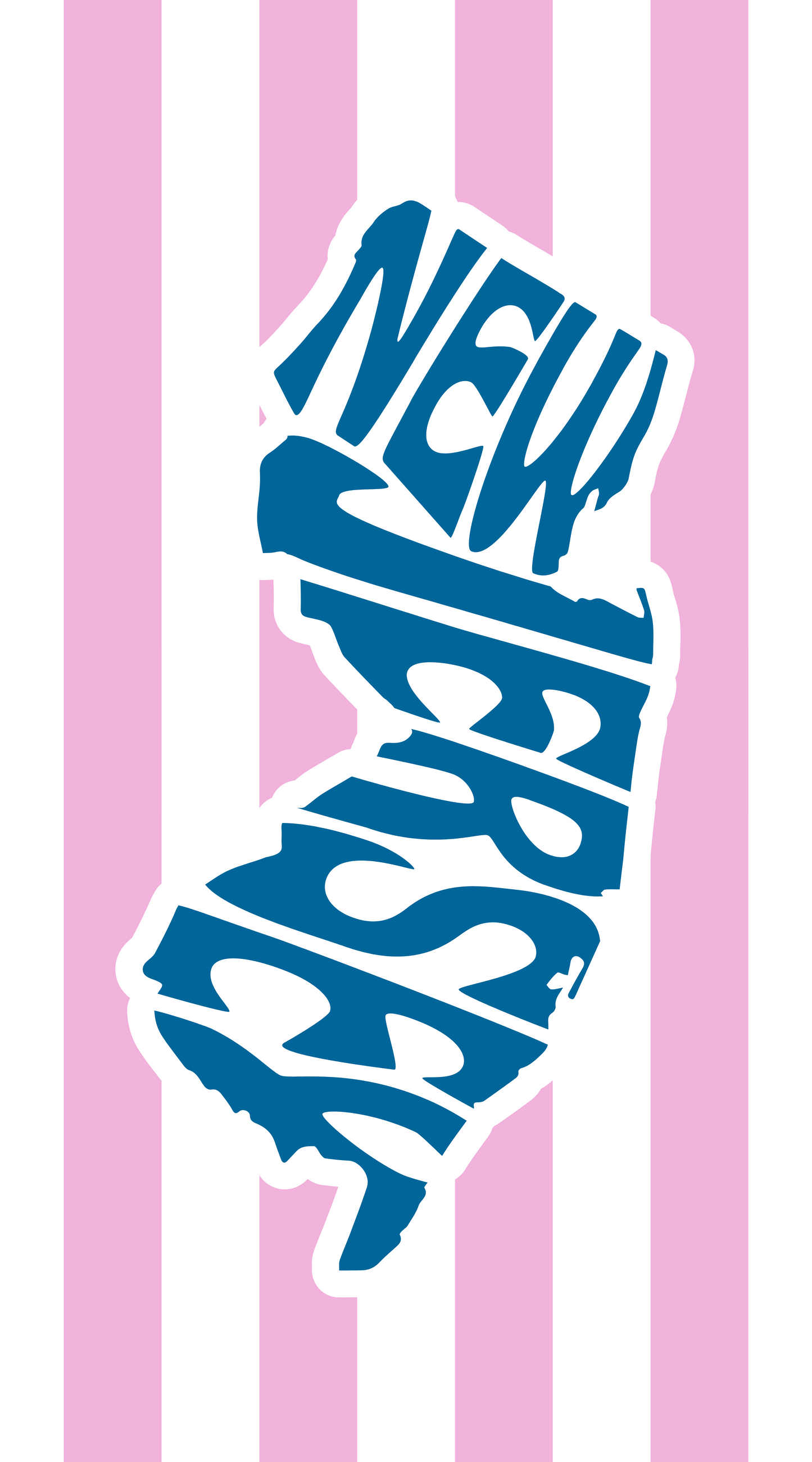 New Jersey Beach Towel with New Jersey in the shape of the state with a pink and white pin stripe.