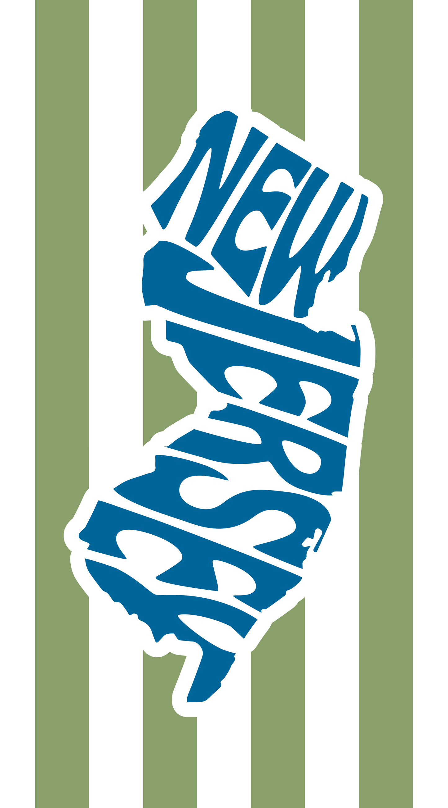 New Jersey Beach Towel with New Jersey in the shape of the state with a green and white pin stripe.