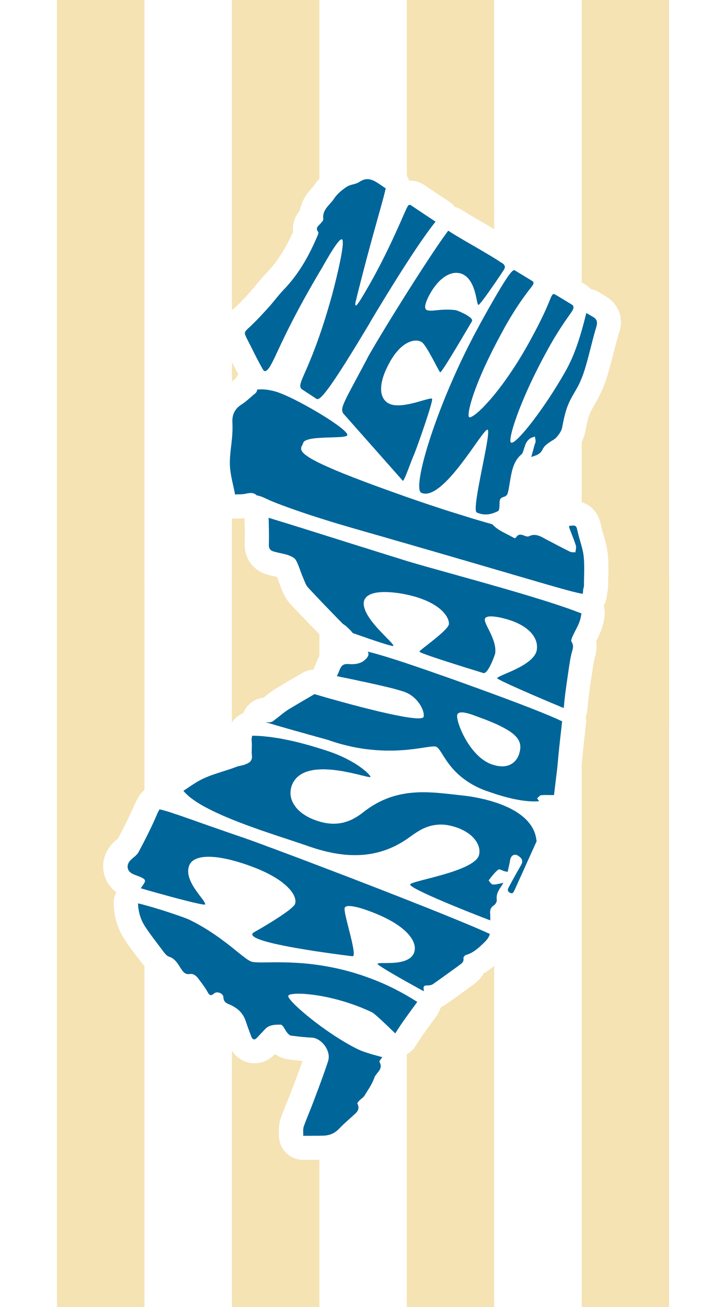 New Jersey Beach Towel with New Jersey in the shape of the state with a yellow and white pin stripe.